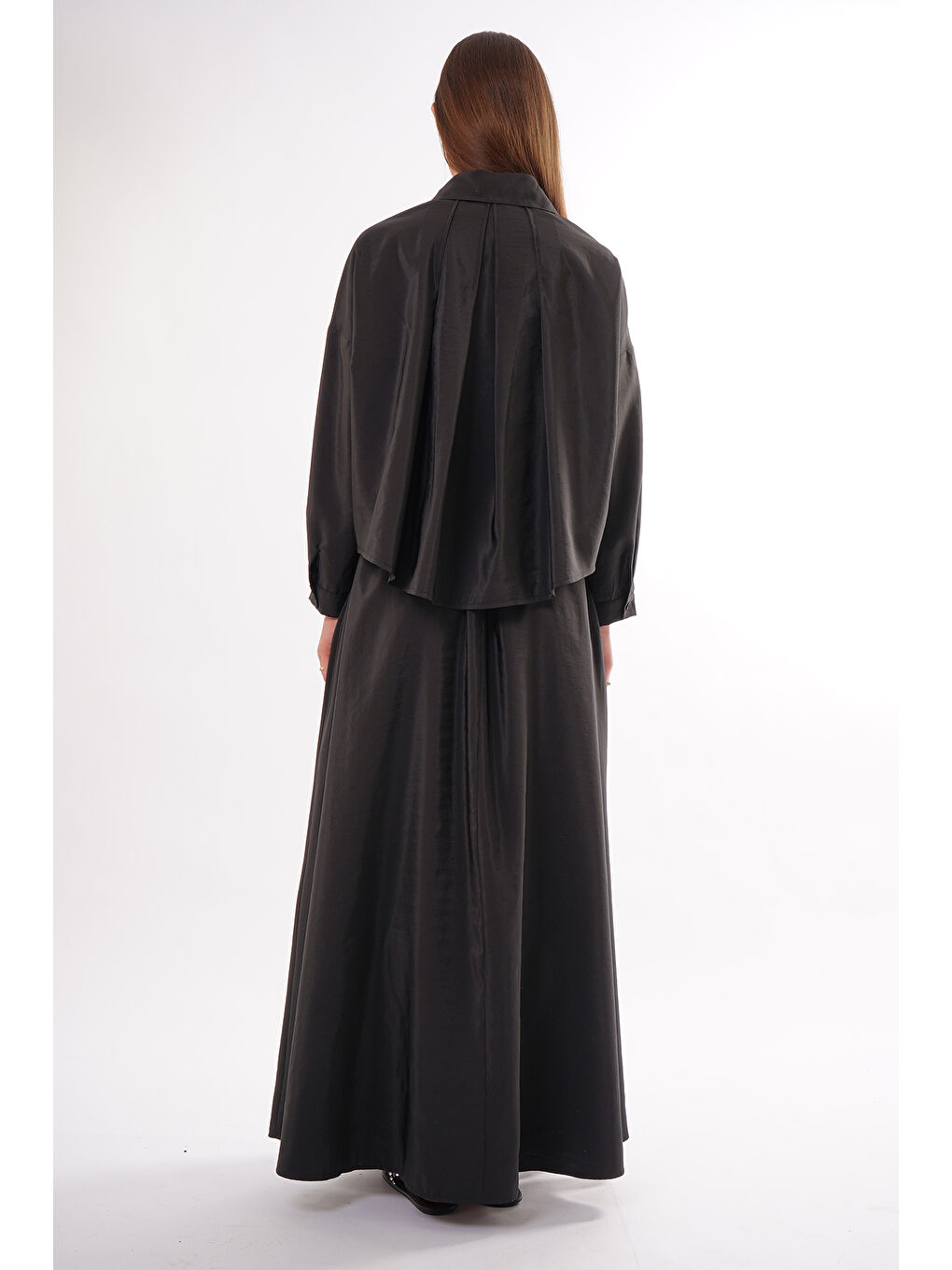 Şifon Detay Kraş ve Taş Süslemeli Dubai Takım 913 Siyah-3