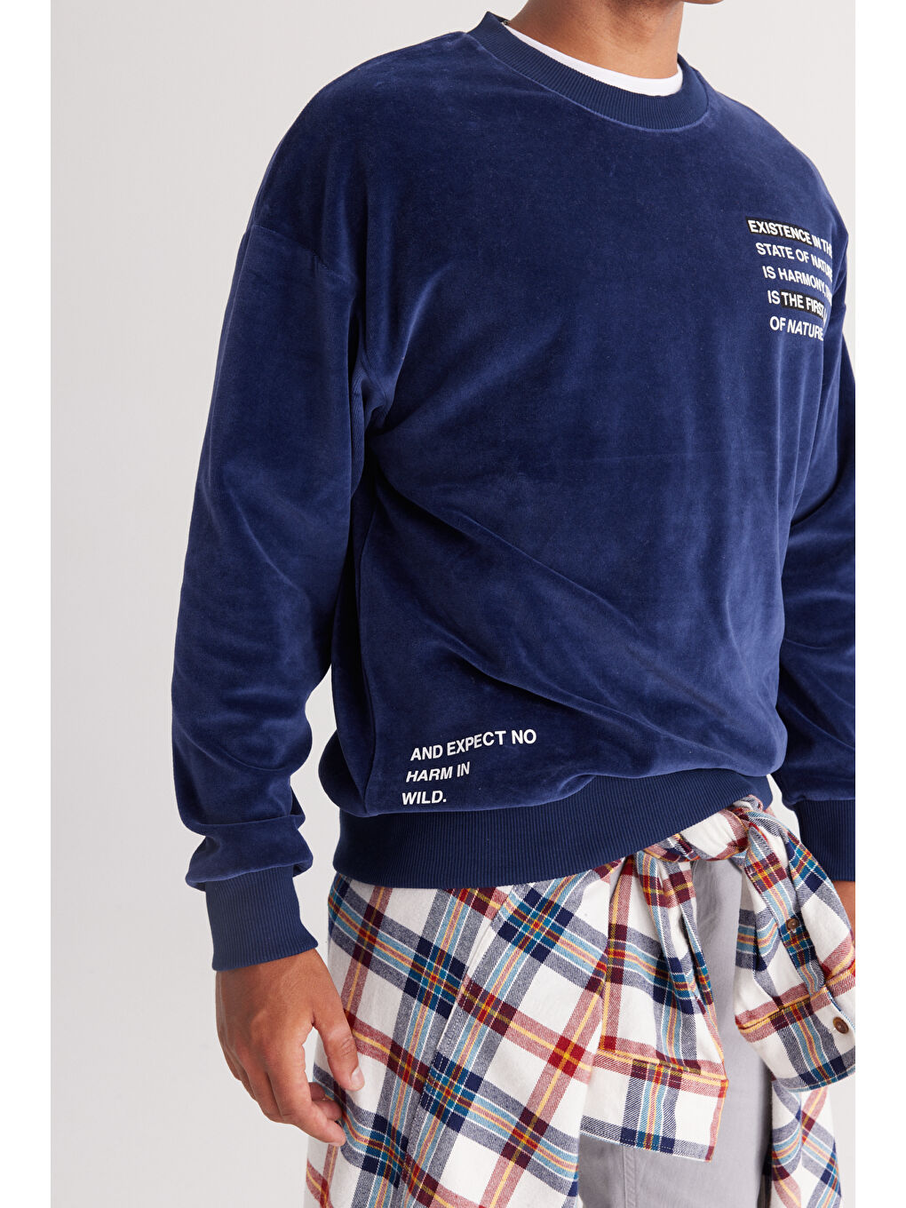 Erkek Lacivert Loose Fit Bisiklet Yaka Pamuklu Sweatshirt-4