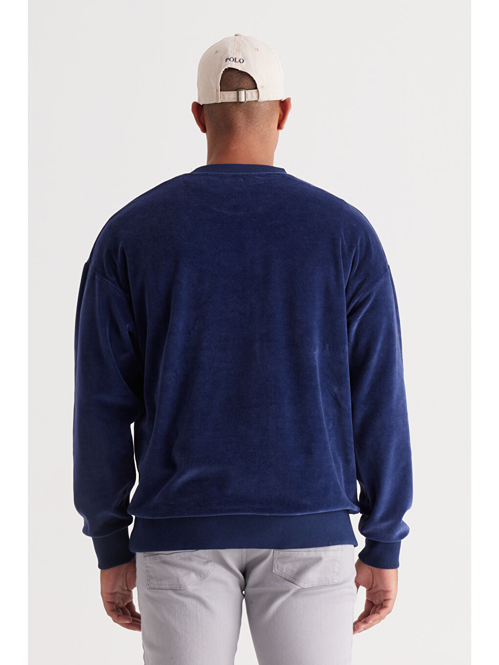 Erkek Lacivert Loose Fit Bisiklet Yaka Pamuklu Sweatshirt-5