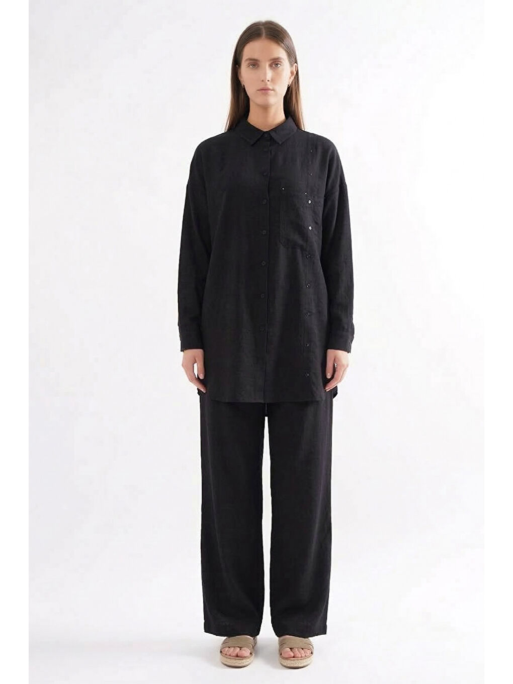 Çapraz Cep Detay Pantolonlu Safari Takım 910 Siyah