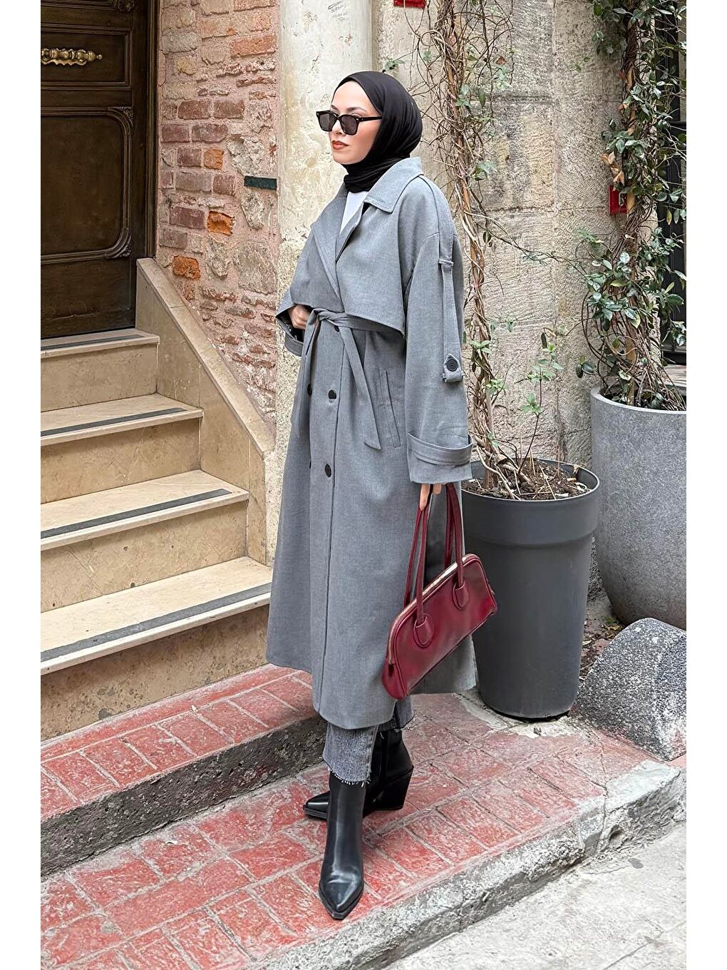 Gri Uzun Apoletli Trenç Füme-1