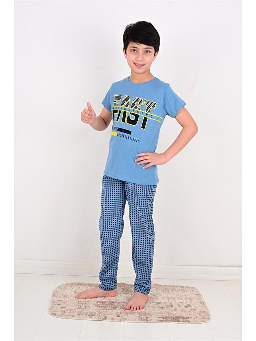 Erkek Çocuk Kısa Kollu Pijama Takımı Fast Model Mavi-2