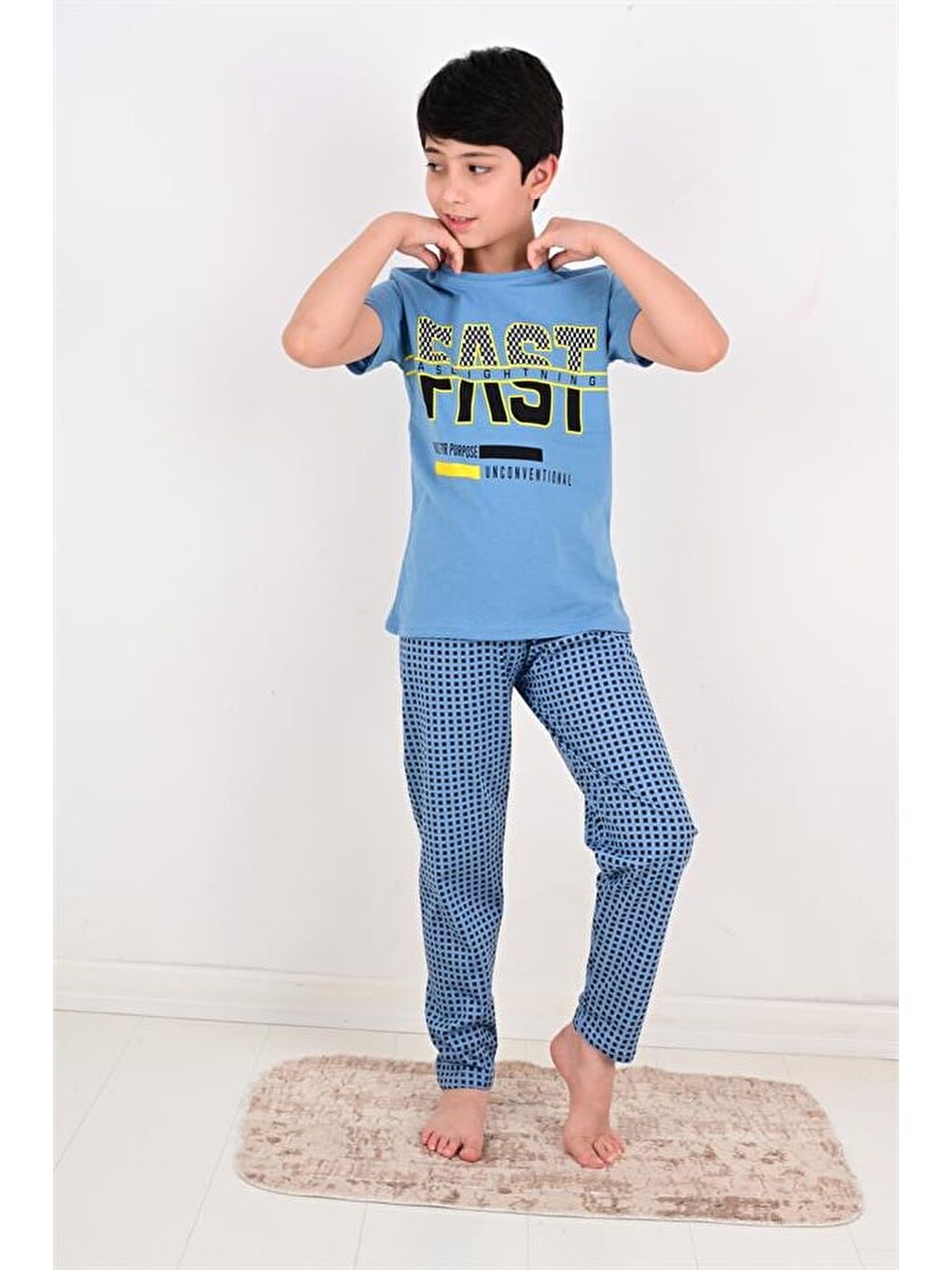 Erkek Çocuk Kısa Kollu Pijama Takımı Fast Model Mavi-3
