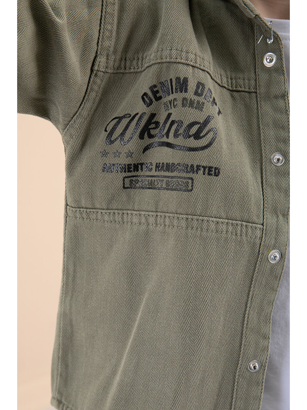 Erkek Çocuk Haki Fermuar Cepli Yazı Baskılı Tişörtlü Ceket 20092-1