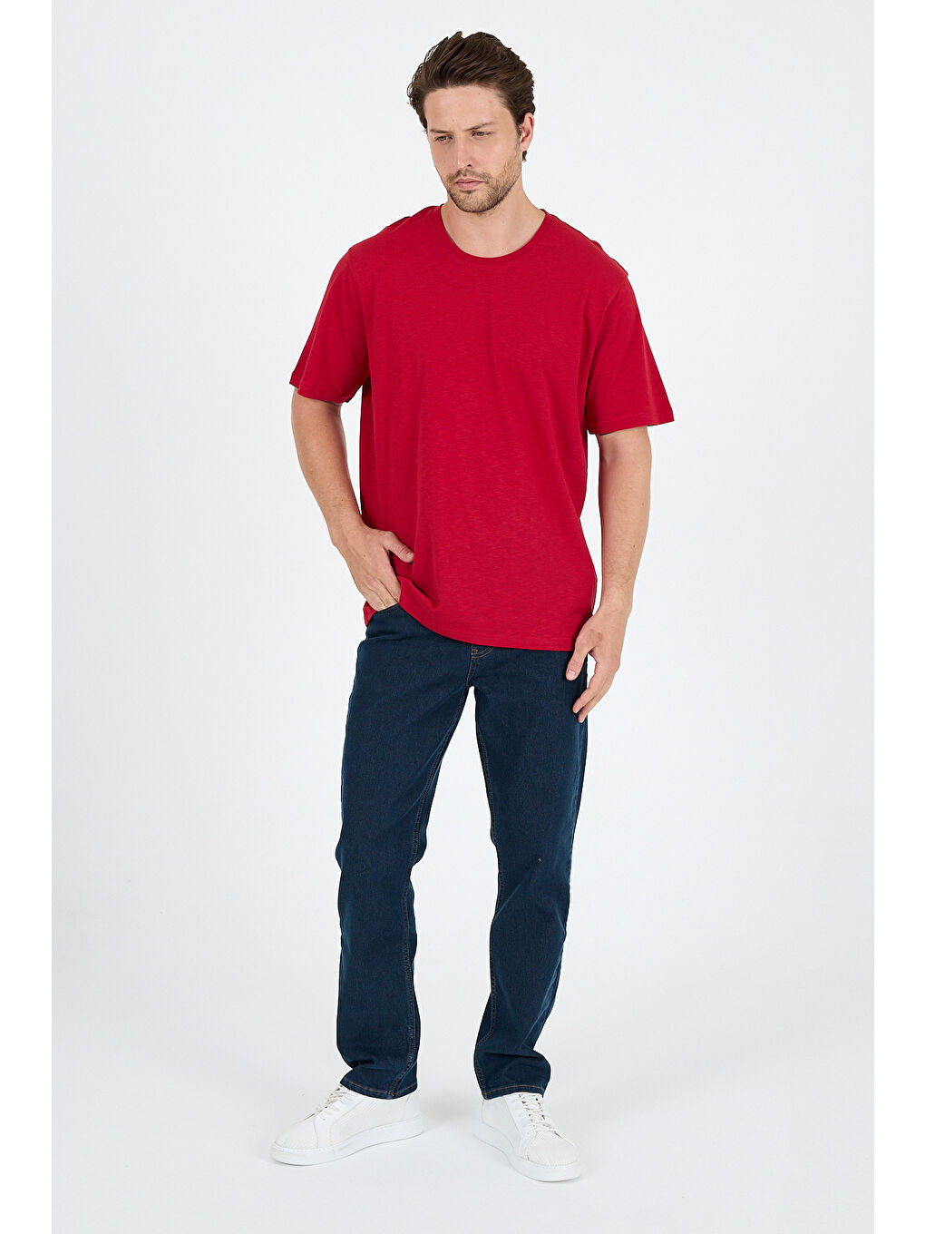 Bordo Bisiklet Yaka Penye Erkek %100 Pamuk Tişört