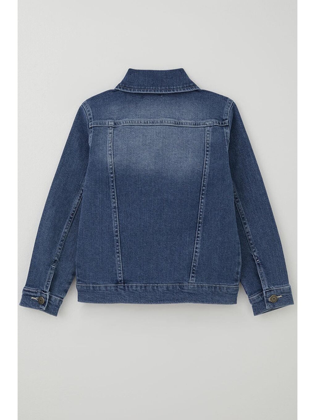 Kız Çocuk Jean Ceket Kelebek Baskı Detaylı Cepli Mavi (6-12 Yaş)-1