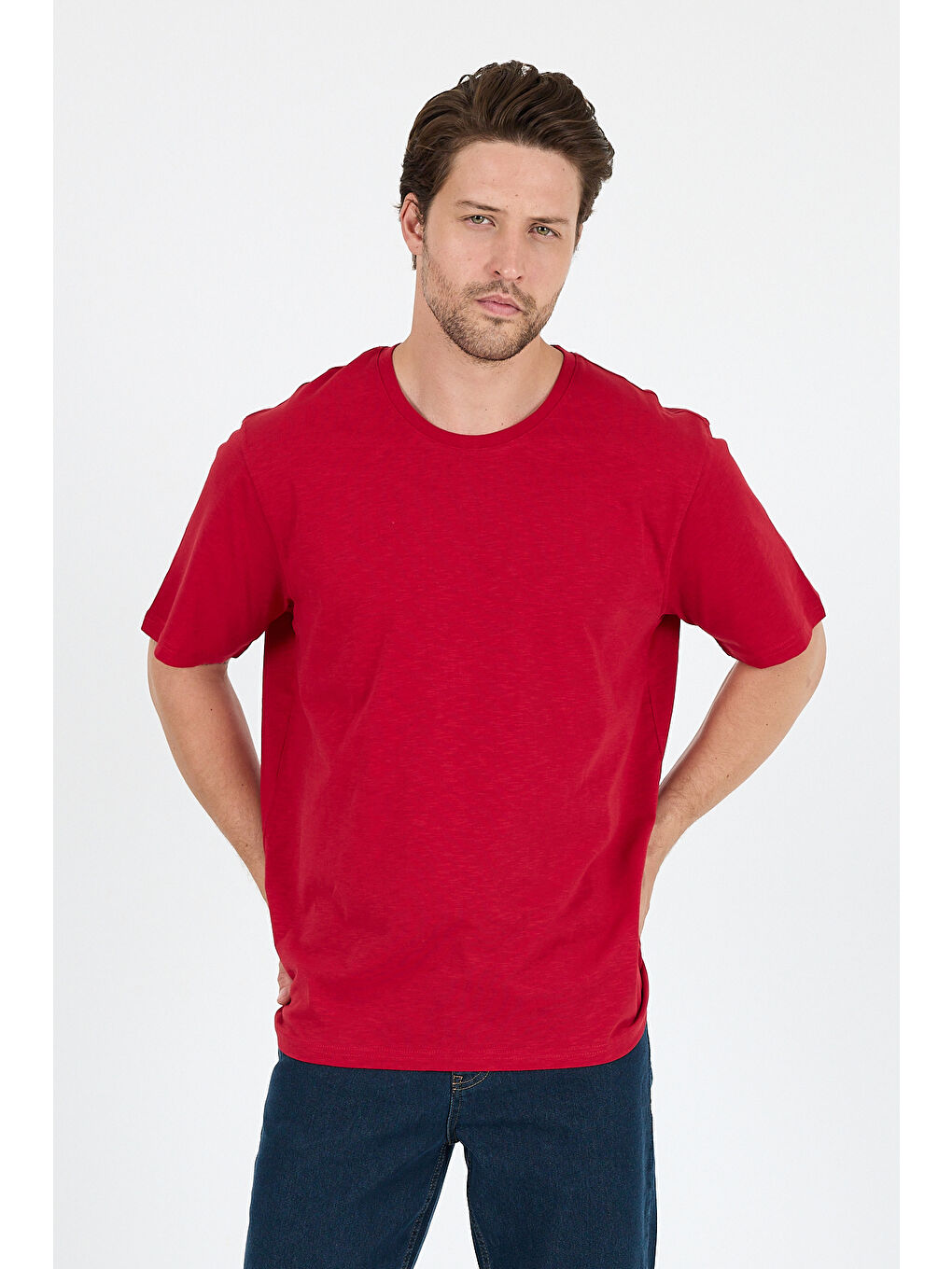 Bordo Bisiklet Yaka Penye Erkek %100 Pamuk Tişört-1