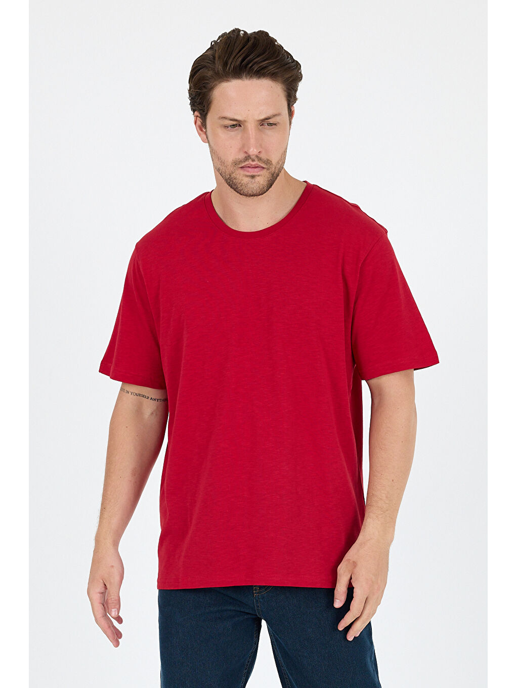 Bordo Bisiklet Yaka Penye Erkek %100 Pamuk Tişört-2