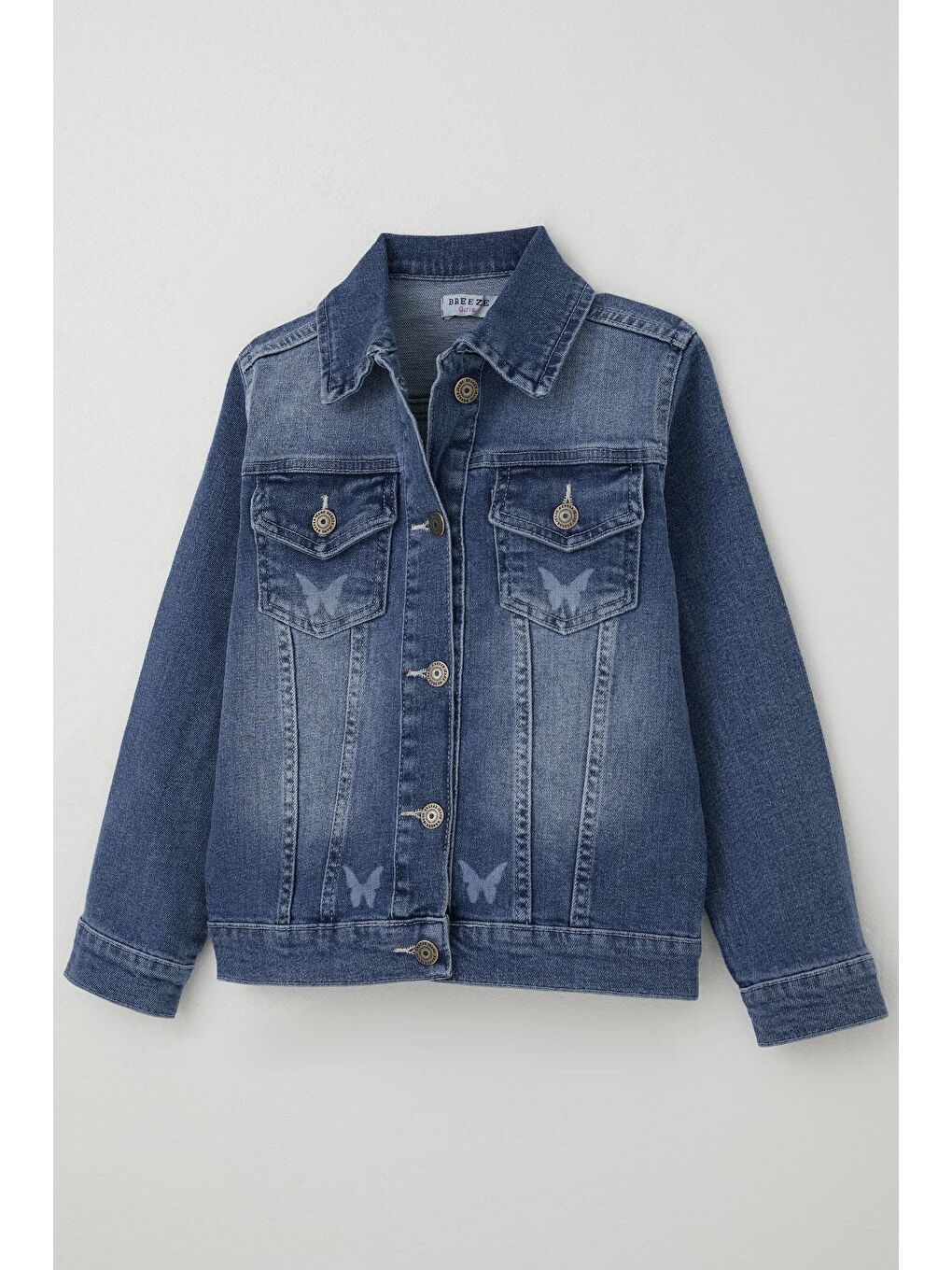 Kız Çocuk Jean Ceket Kelebek Baskı Detaylı Cepli Mavi (6-12 Yaş)-2