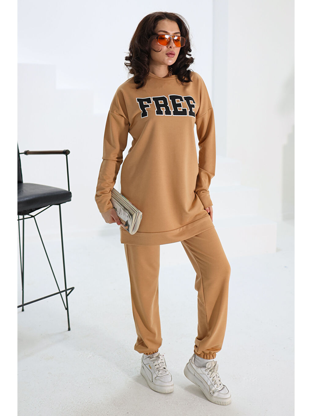 Bej Baskılı Eşofman Takımı Vizon - 13354