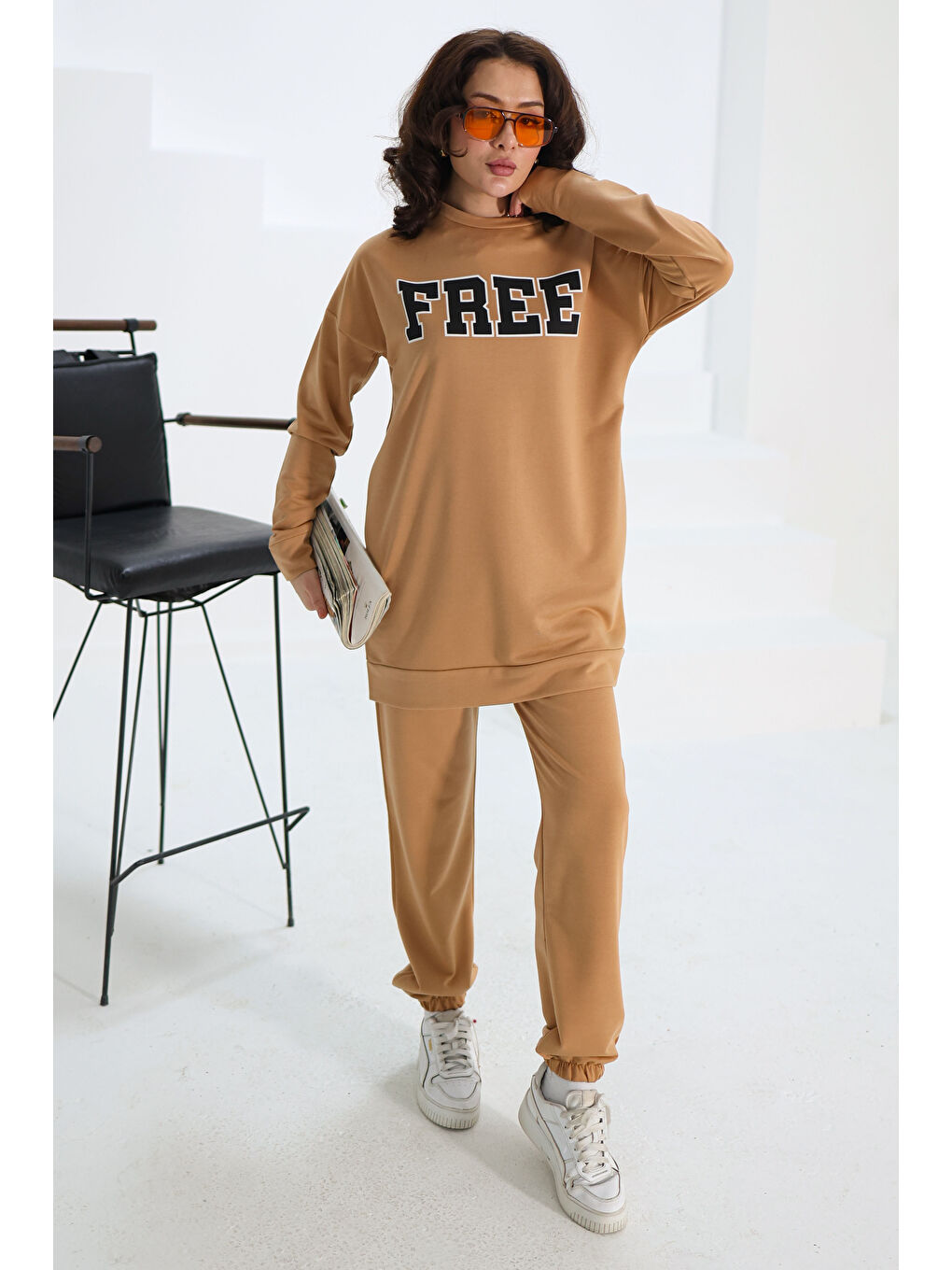 Bej Baskılı Eşofman Takımı Vizon - 13354-1