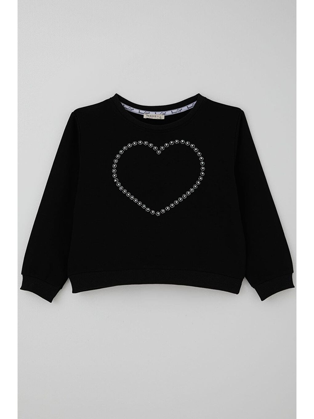 Kız Çocuk Sweatshirt Taşlı Kalp Baskılı Siyah (7-12 Yaş)