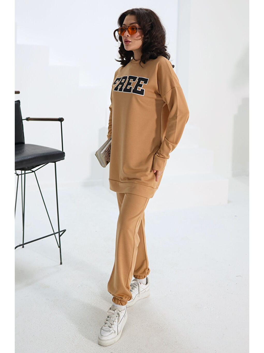 Bej Baskılı Eşofman Takımı Vizon - 13354-2