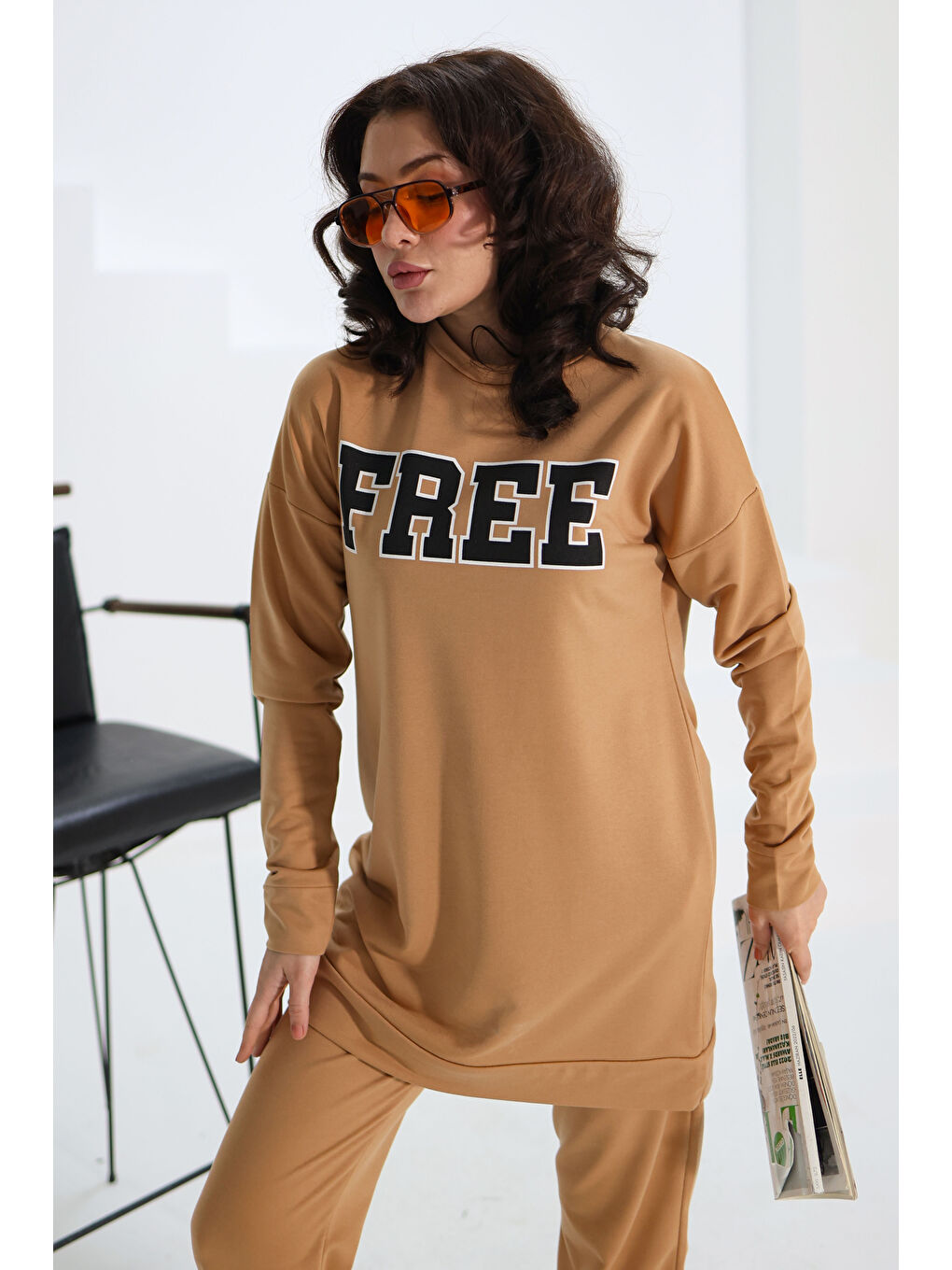 Bej Baskılı Eşofman Takımı Vizon - 13354-3