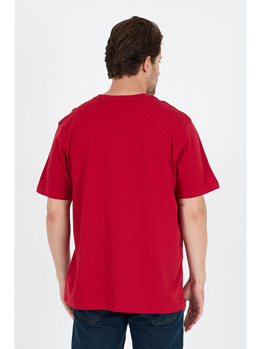 Bordo Bisiklet Yaka Penye Erkek %100 Pamuk Tişört-4