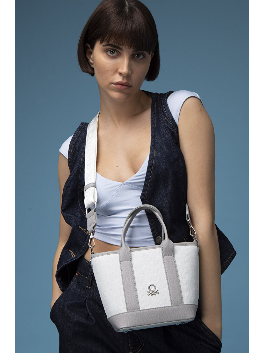 Kadin El Çantasi Beyaz-A.gri̇ BNT1597-1