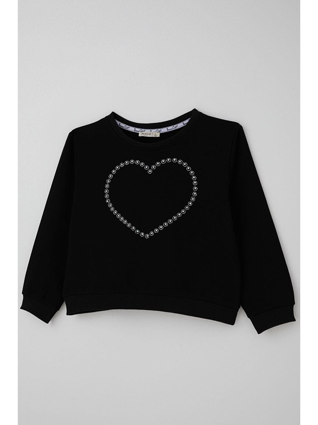 Kız Çocuk Sweatshirt Taşlı Kalp Baskılı Siyah (7-12 Yaş)-2
