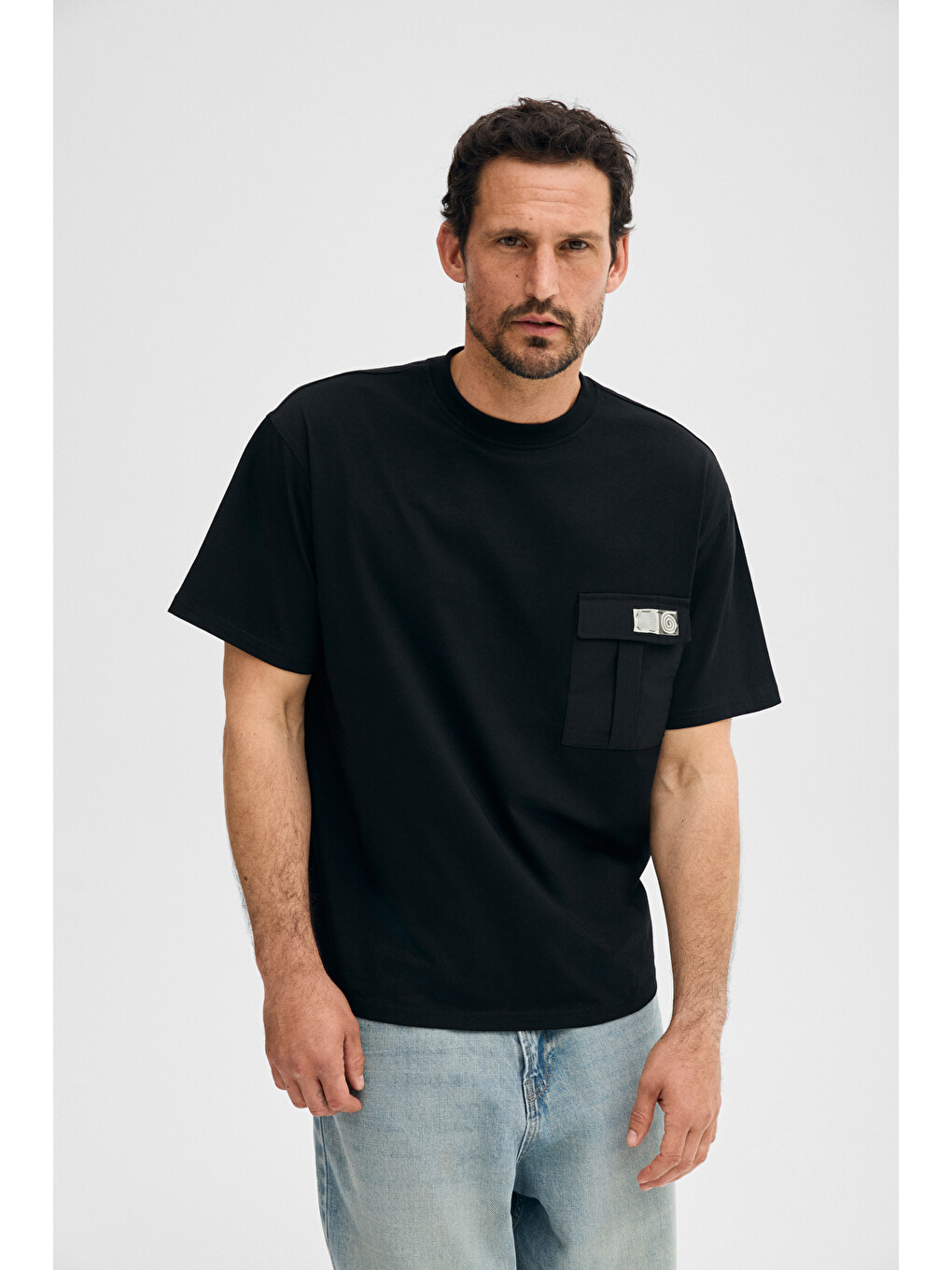 Siyah POCKET Erkek %100 Organik Pamuklu Dokuma Cepli Etiket Detaylı SİYAH T-Shirt-3