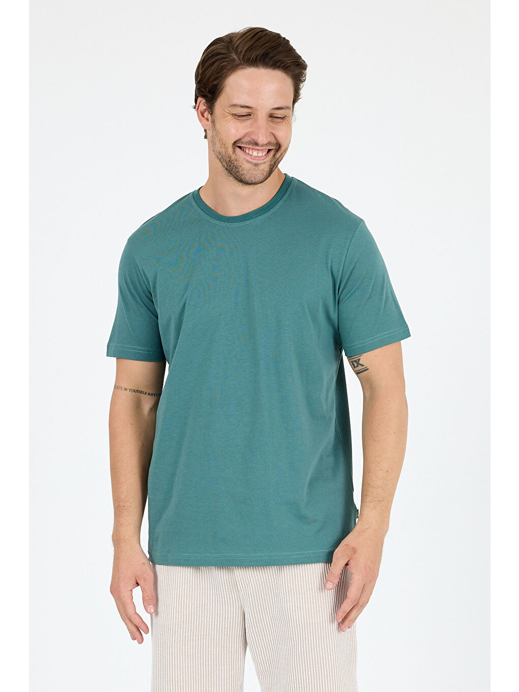 Petrol Bisiklet Yaka Penye Erkek Tişört-2