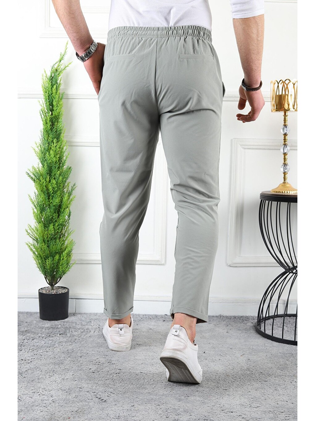 Bej Erkek Beli Lastikli Double Paça Spor Taş Jogger Pantolon-2