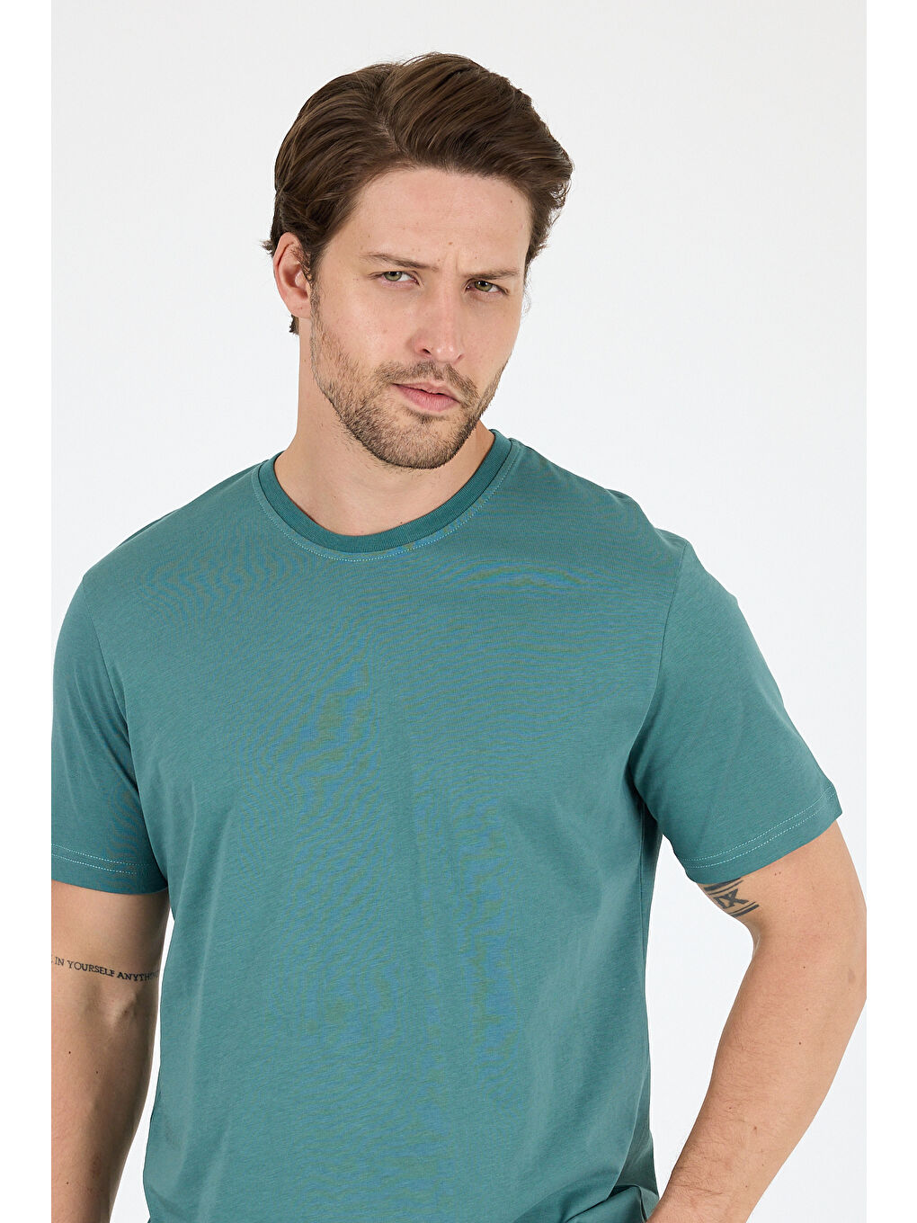 Petrol Bisiklet Yaka Penye Erkek Tişört-3