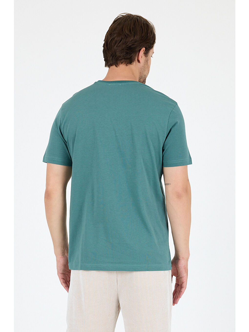 Petrol Bisiklet Yaka Penye Erkek Tişört-4