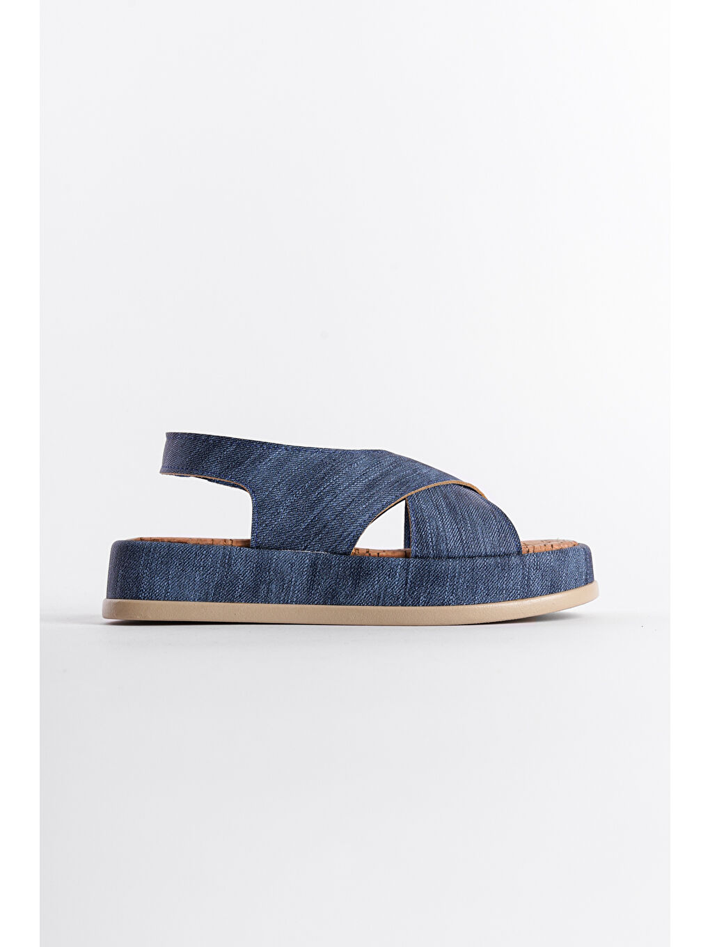 Mavi Dolgu Topuklu Çapraz Bantlı Kadın Sandalet-1