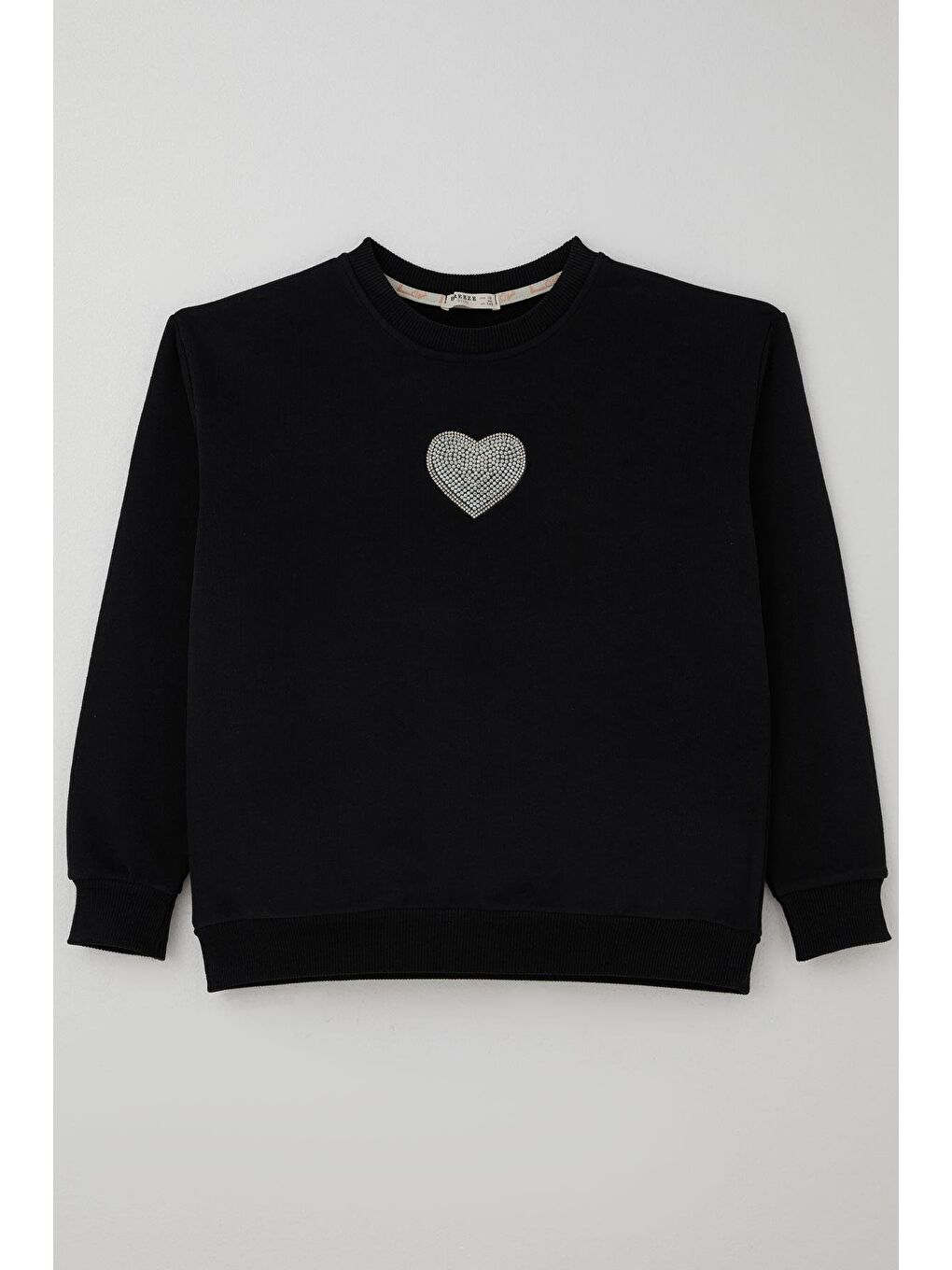 Kız Çocuk Sweatshirt Işıltılı Kalp Masalı İnci İşlemeli Siyah (9-14 Yaş)