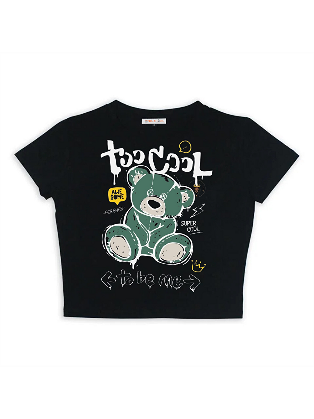 Super Cool Baskılı Siyah Crop-1