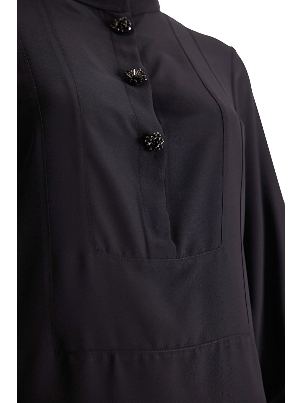 Siyah Patı İşlemeli Detaylı Tunik-2
