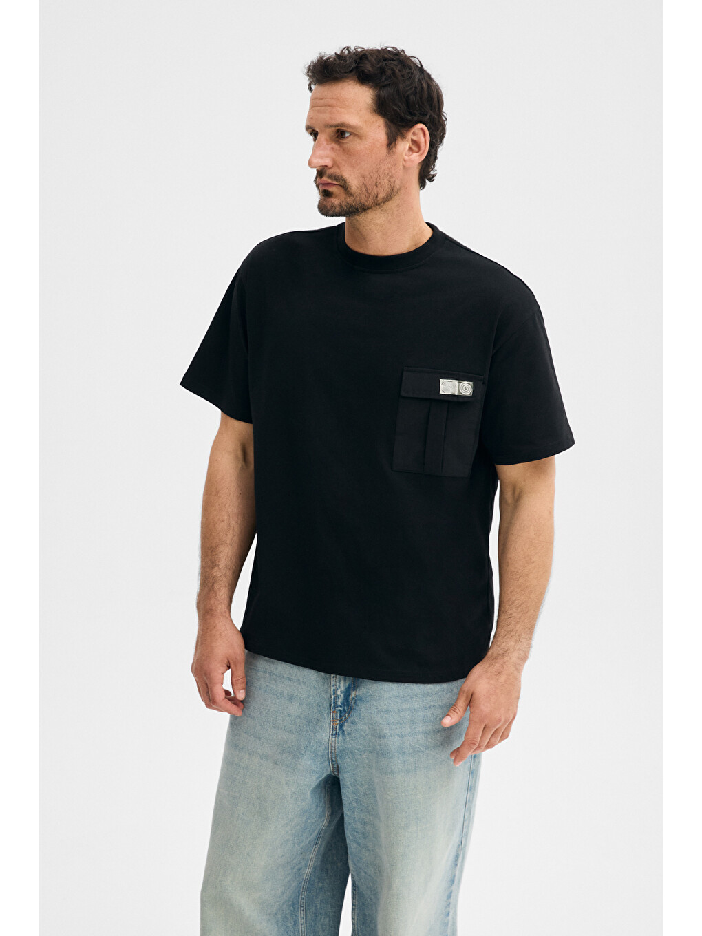 Siyah POCKET Erkek %100 Organik Pamuklu Dokuma Cepli Etiket Detaylı SİYAH T-Shirt-4