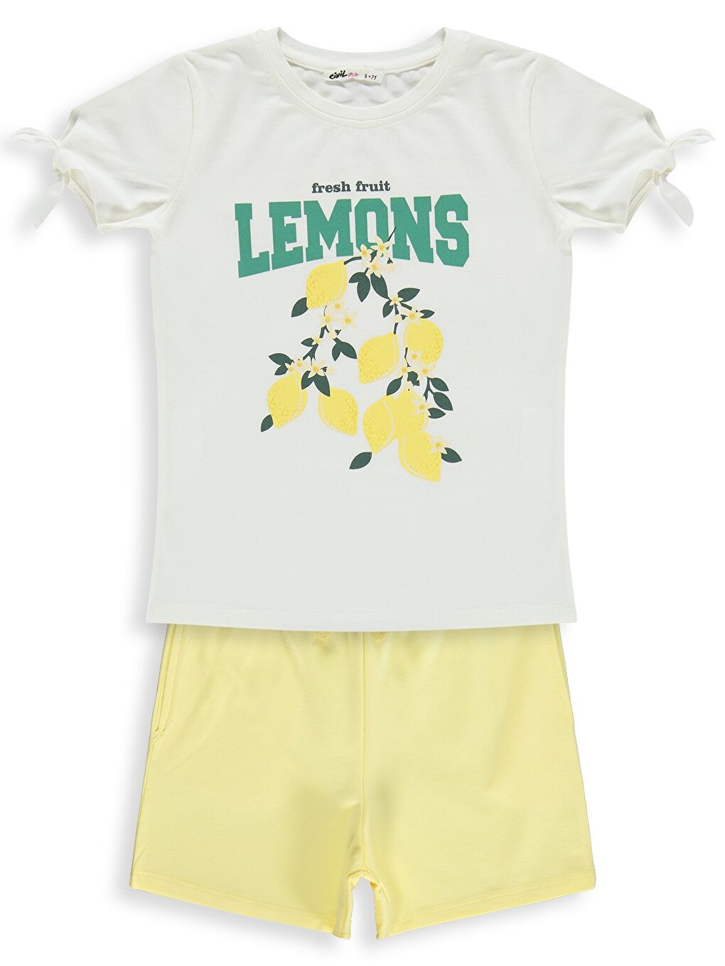 Girls Limon Baskılı 6-9 Yaş Takım - Kırık Beyaz-Sarı
