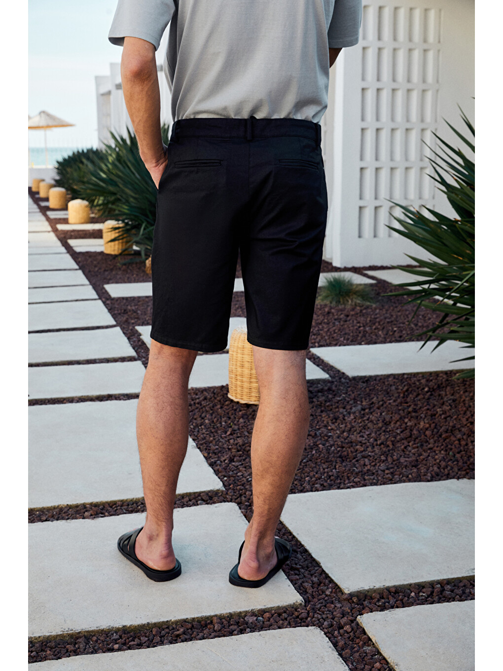 Siyah TEEMO Erkek Yanları Cepli Fermuarlı Elastanlı Slim Fit SİYAH Şort-5