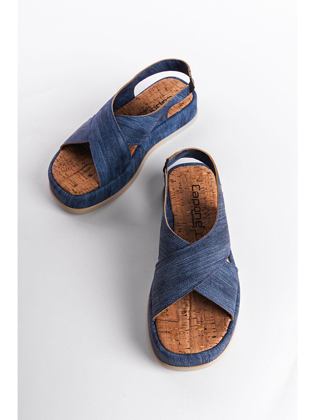 Mavi Dolgu Topuklu Çapraz Bantlı Kadın Sandalet-3