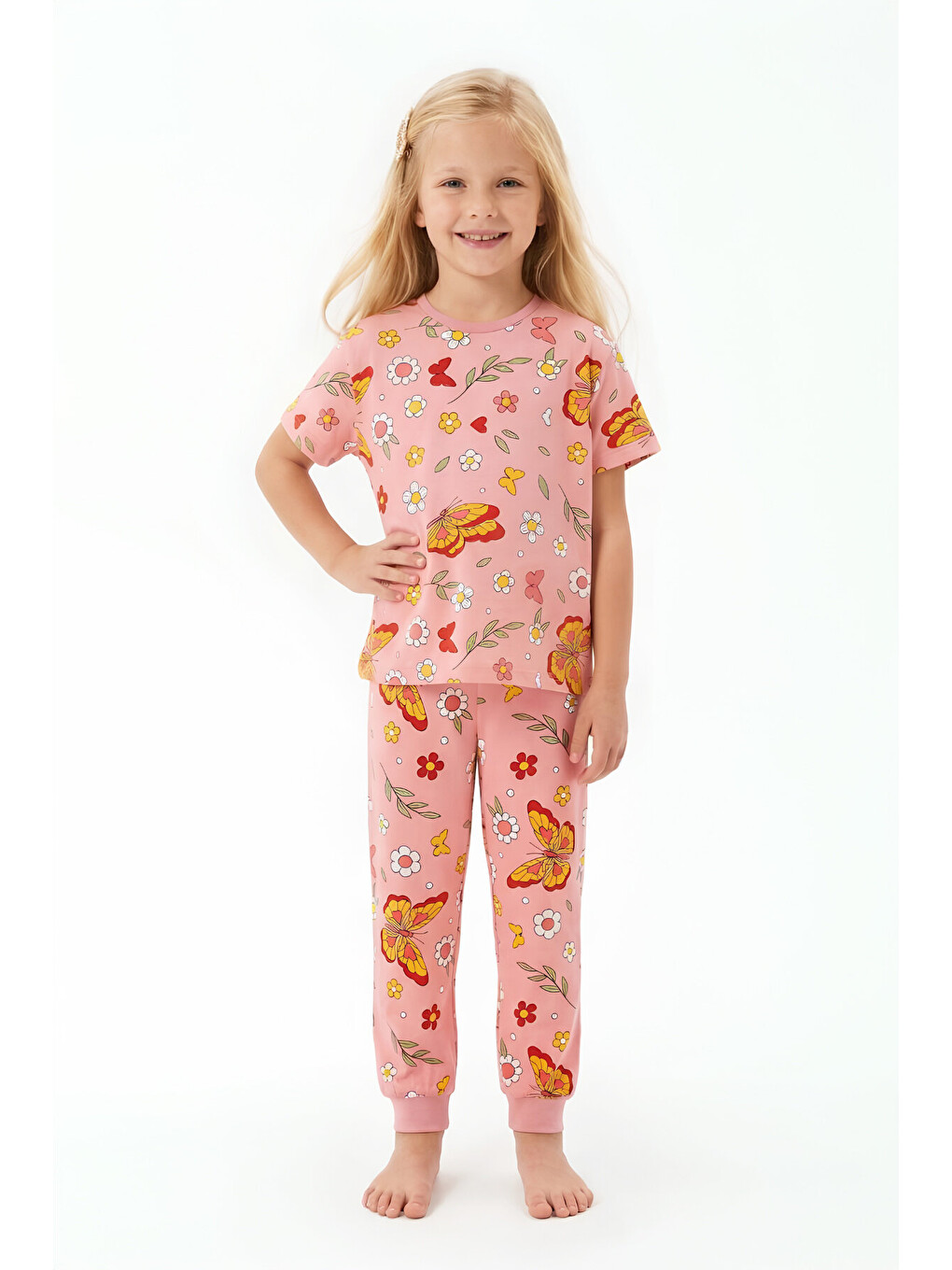 Pembe Kız Çocuk %100 Pamuk Ve Baskılı Pijama Takımı 3-8 Yaş 12720ıs
