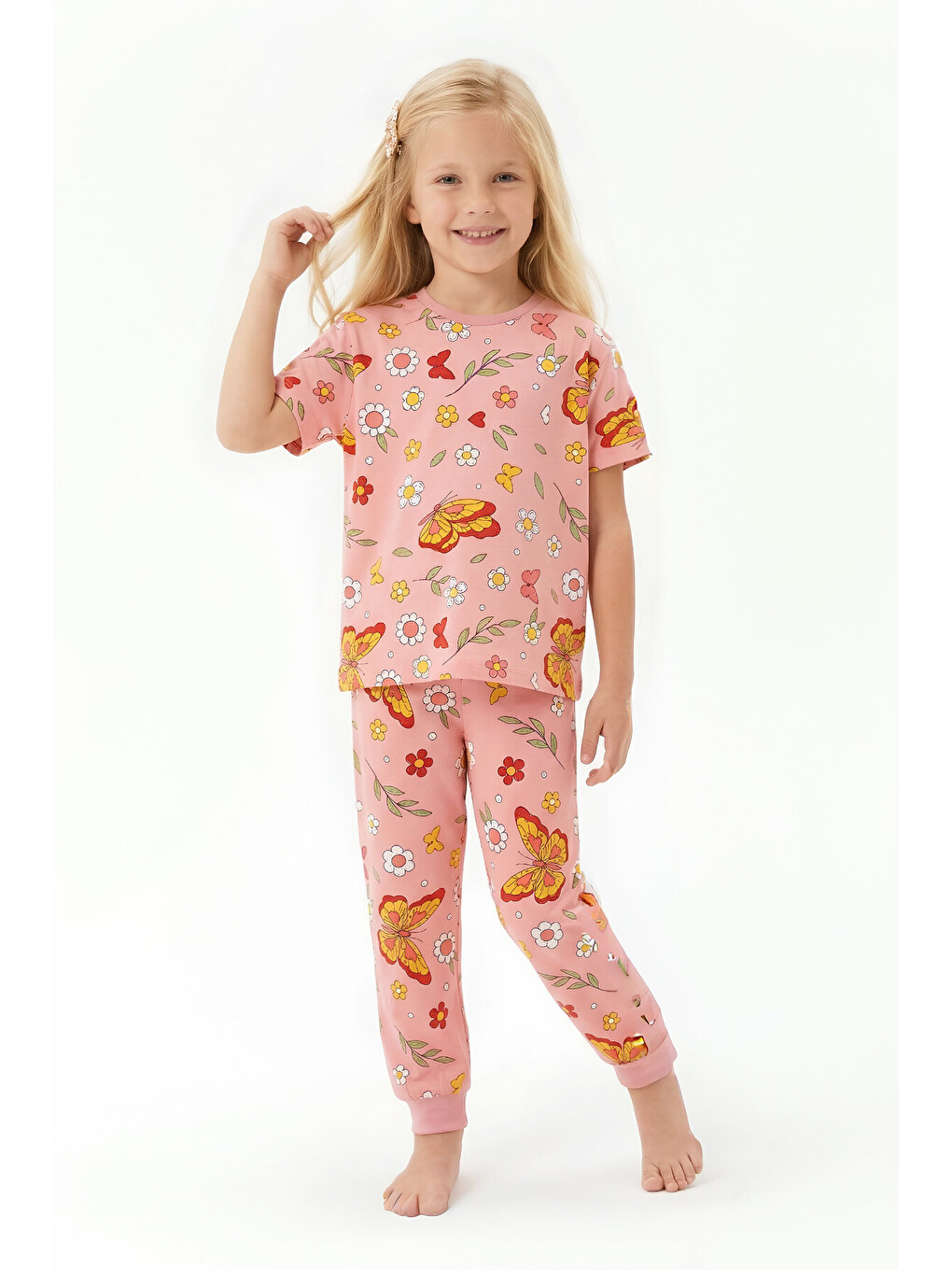 Pembe Kız Çocuk %100 Pamuk Ve Baskılı Pijama Takımı 3-8 Yaş 12720ıs-1