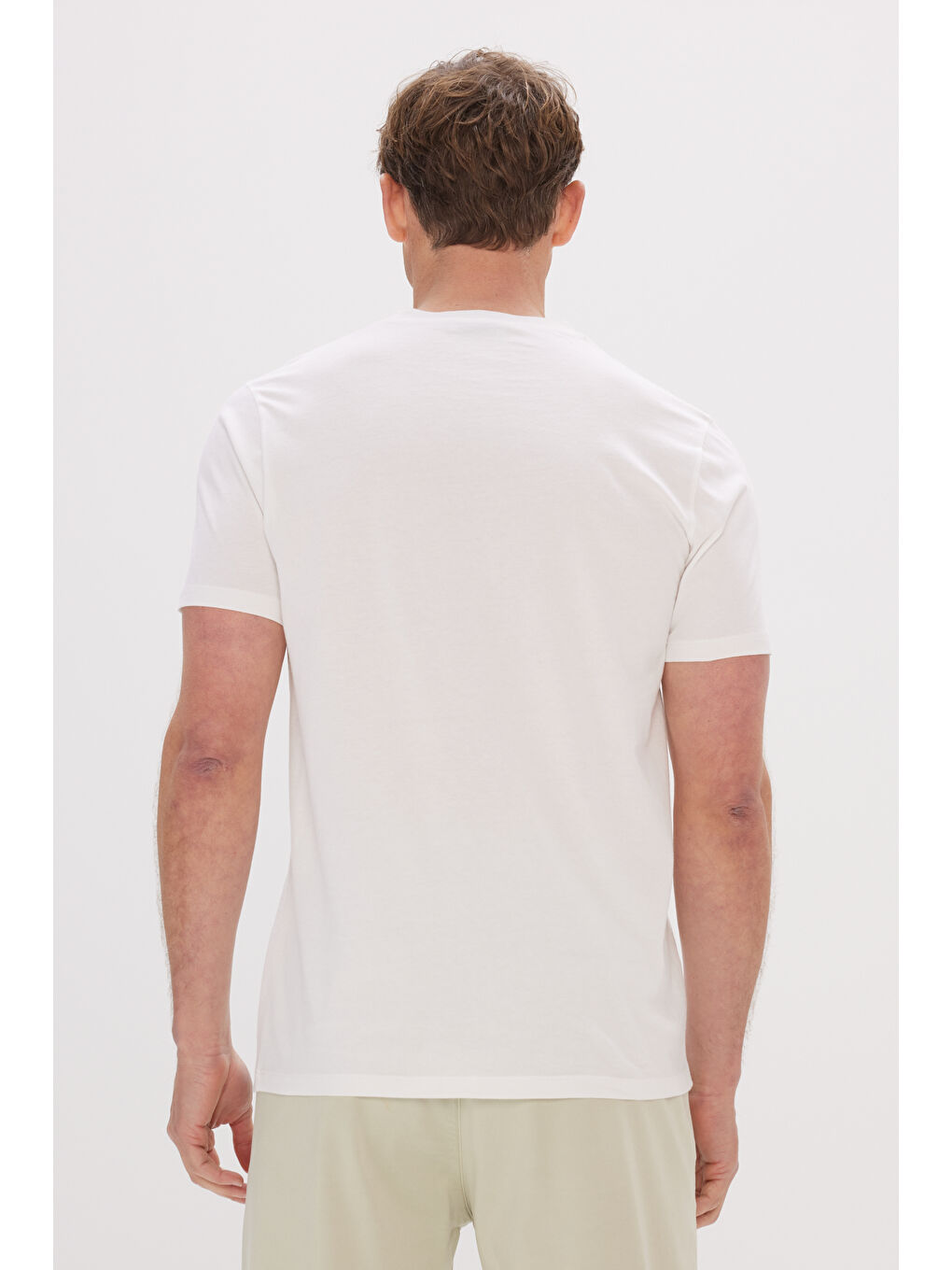 Erkek Beyaz Dar Kesim Pamuklu Baskılı Bisiklet Yaka Tişört-3