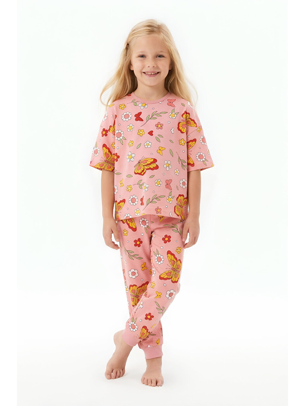Pembe Kız Çocuk %100 Pamuk Ve Baskılı Pijama Takımı 3-8 Yaş 12720ıs-2