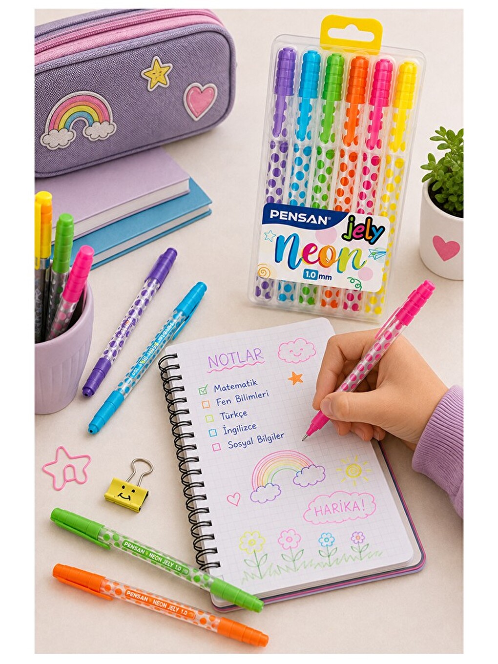 Neon Jely 6 Lı Jel Kalem 1 Paket Pensan 6 Renk 1.0 Mm Neon Tükenmez Kalem Renkli İşaretleme Yazı Kal-1