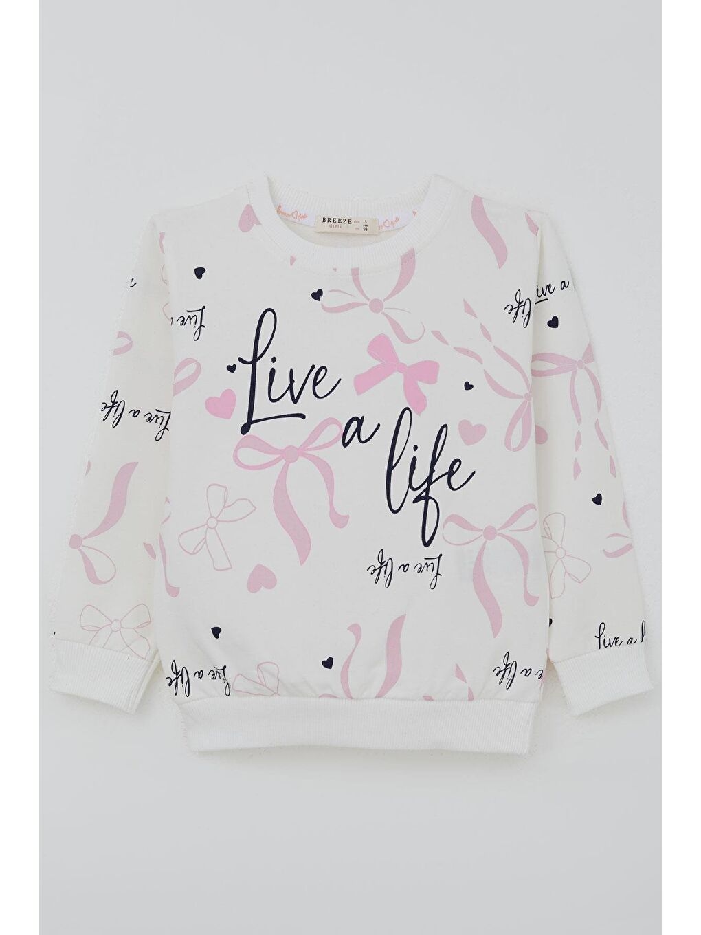 Kız Çocuk Sweatshirt Fiyonk & Kalp Baskılı Ekru (3-8 Yaş)-1