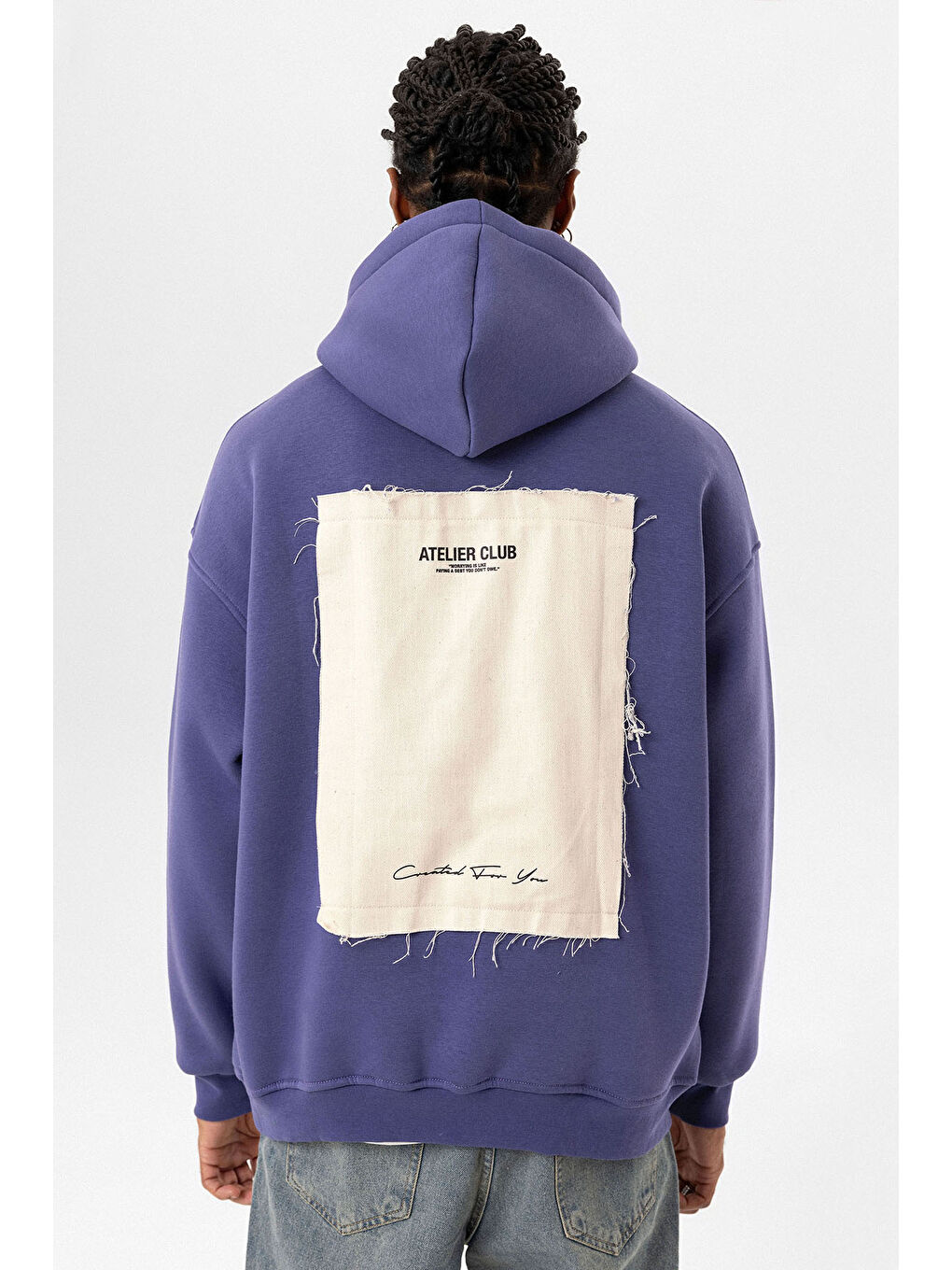 VAMOSCLO Mor Etiket Detaylı Oversize Kapüşonlu Erkek Sweatshirt - 2