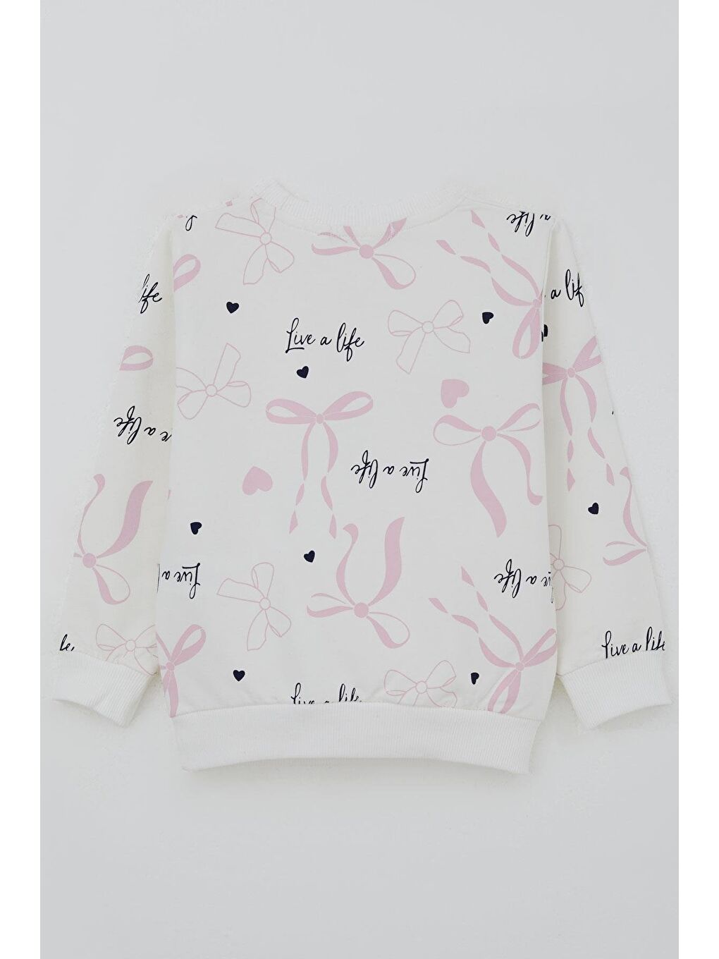 Kız Çocuk Sweatshirt Fiyonk & Kalp Baskılı Ekru (3-8 Yaş)-2