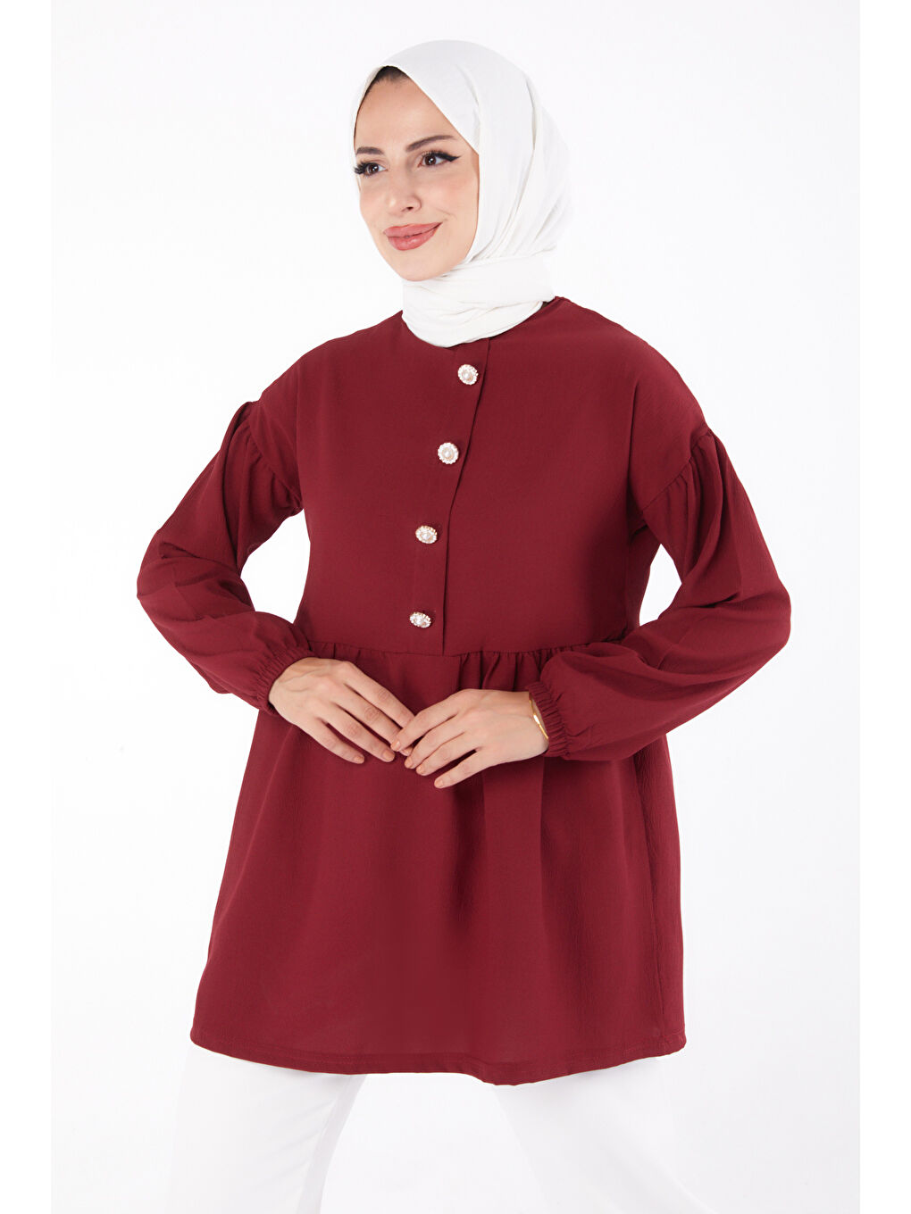 Taşlı Tunik Bordo - 13294-1