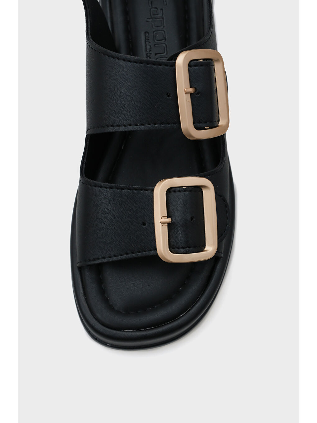 Siyah Denice Dolgu Topuklu Çift Bantlı Tokalı Kadın Sandalet-3