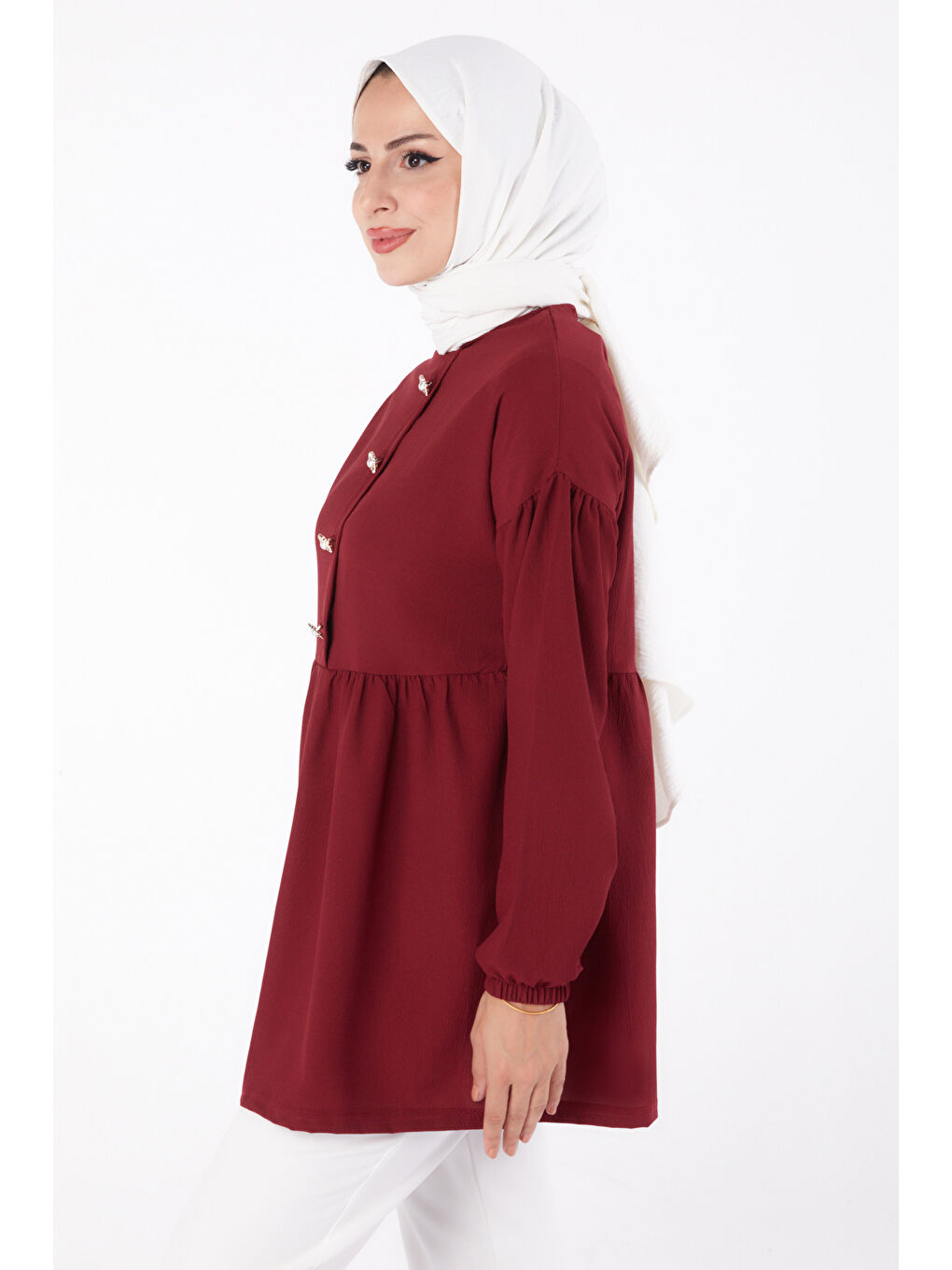 Taşlı Tunik Bordo - 13294-4