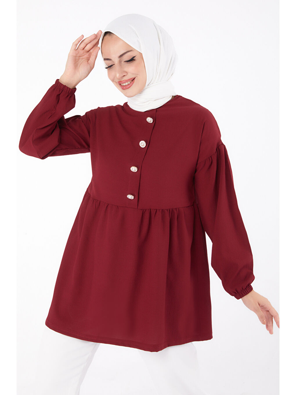 Taşlı Tunik Bordo - 13294-5