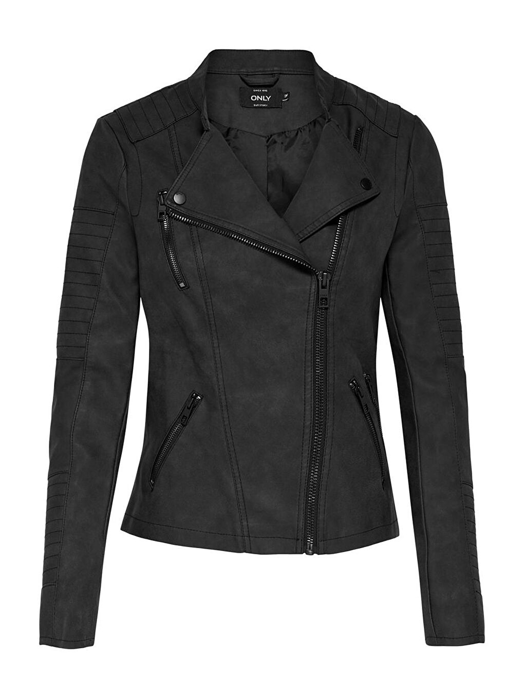 Siyah Onlava Regular Fit Fermuarlı Suni Kadın Deri Ceket 15102997-6
