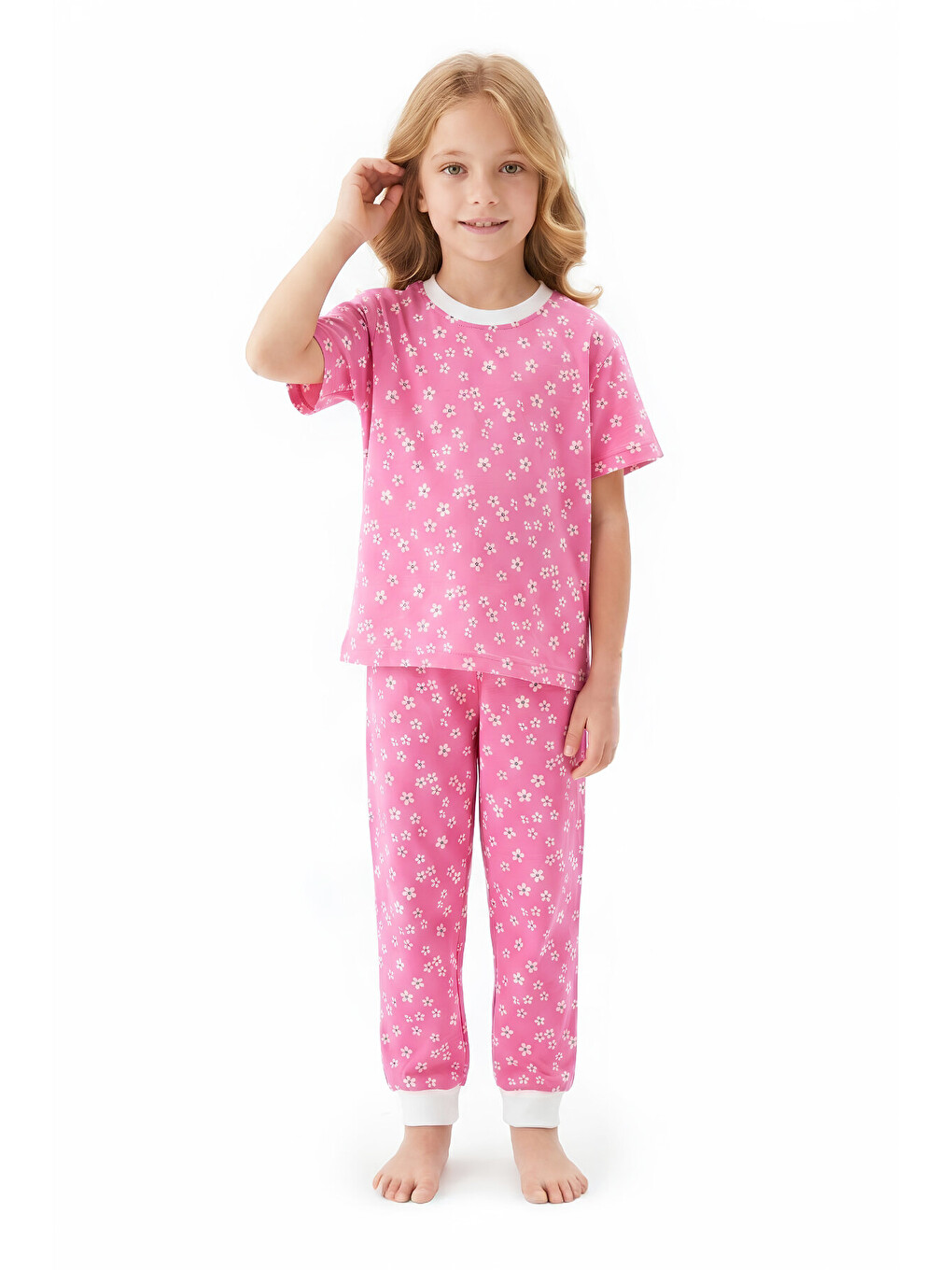 Pembe Kız Çocuk %100 Pamuk Ve Baskılı Pijama Takımı 3-8 Yaş 12720ıs