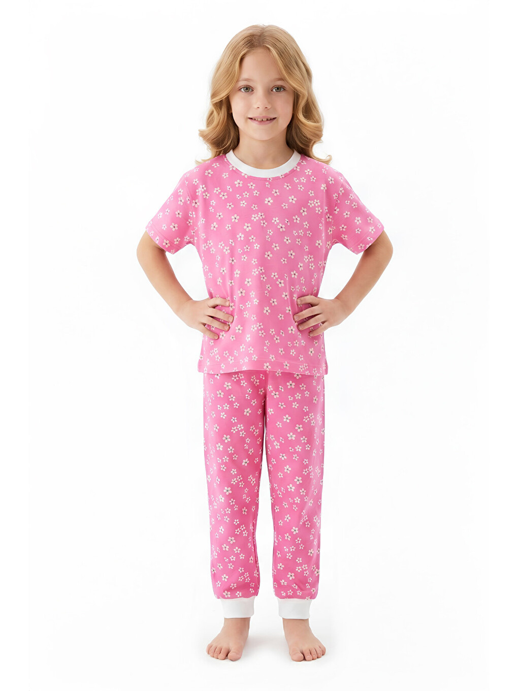 Pembe Kız Çocuk %100 Pamuk Ve Baskılı Pijama Takımı 3-8 Yaş 12720ıs-1