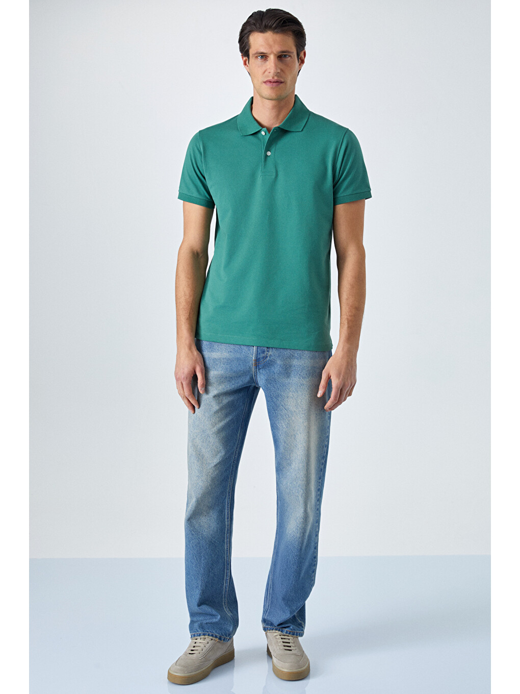 Monaghan Erkek Polo Yaka Relaxed Fit Patlı Düğmeli Kısa Kollu Yeşil T-shirt-1